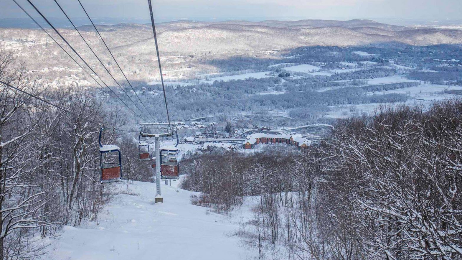 A sky view of the Vernon Valley in the winter