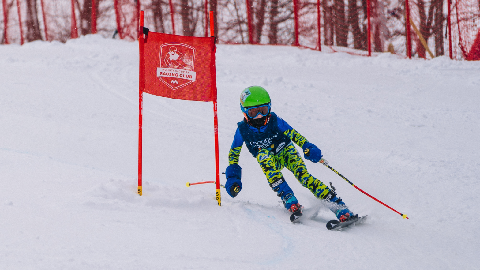 A young ski racer in a Giant Slalom course at Mountain Creek in Vernon, New Jersey.