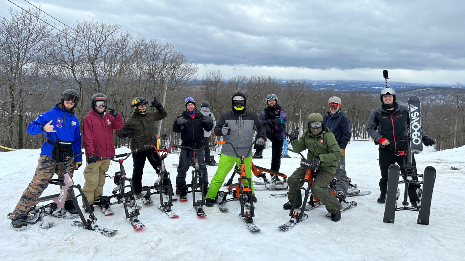 A group of people riding SNO-GOS at Mountain Creek in Vernon, New Jersey.